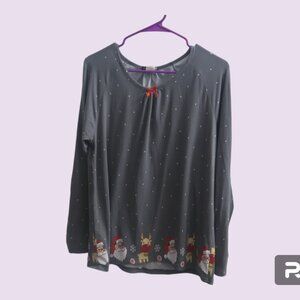 Elegant Emily christmas long sleeve with snow santa and rudolph on bottom M